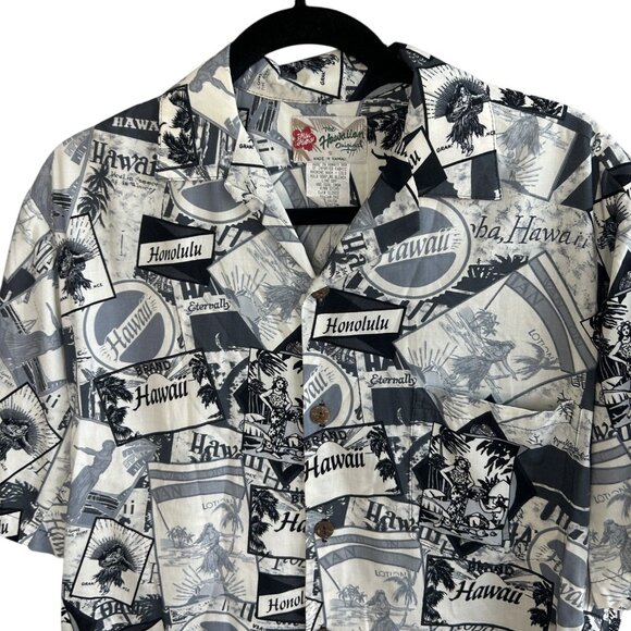 Hilo Hattie Men's Vintage Hawaiian Blue Postcard Scenic Aloha Shirt Size S - Picture 10 of 11